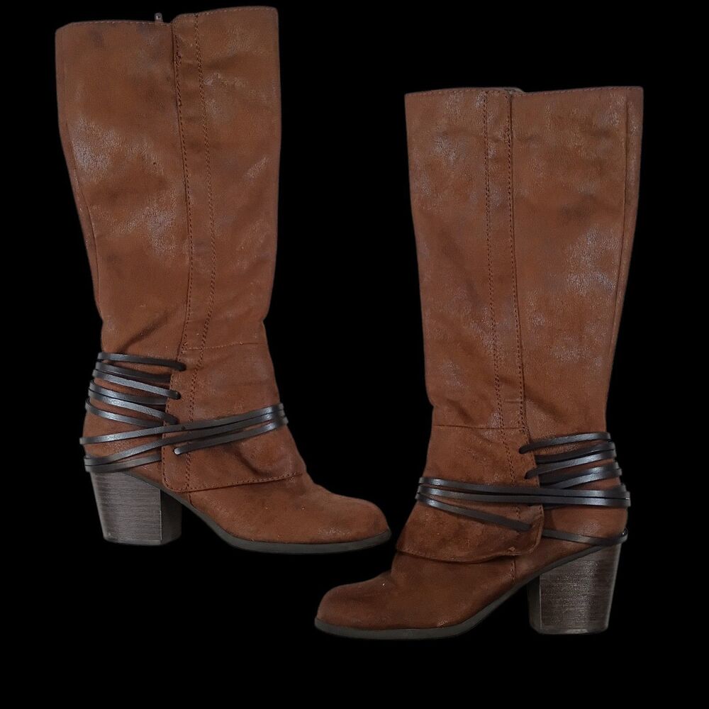 Y2K Fergalicious Fergie SZ 8.5 Lexis Tall Faux Suede Riding Moto Biker Aesthetic